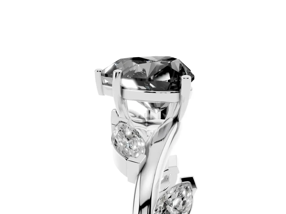 Fancy Black Heart Cut Solitaire Twisted Band Marquise Accent Prong Setting Ring Platinum