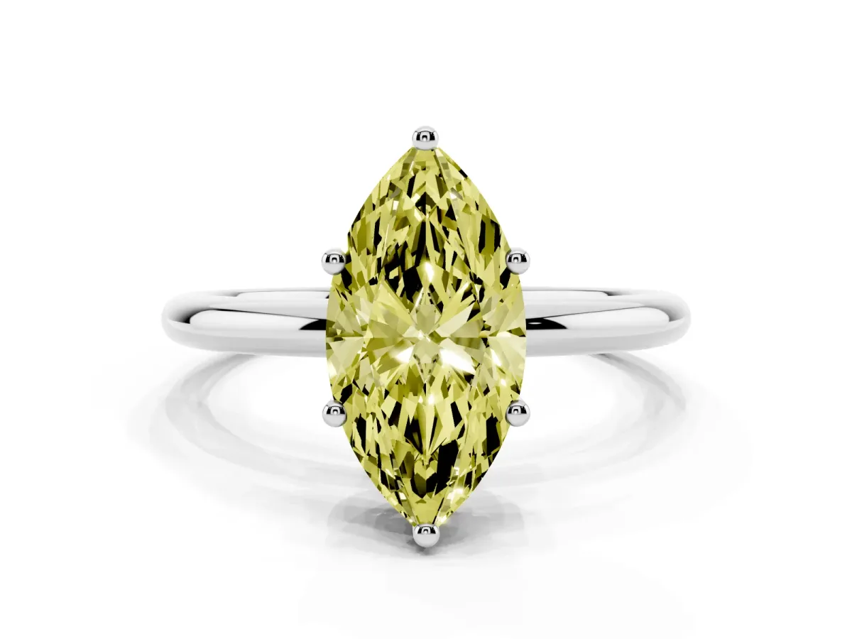 Fancy Yellow Marquise Cut Cut Solitaire Engagement Ring with Four-Prong Setting and Classic Band Platinum