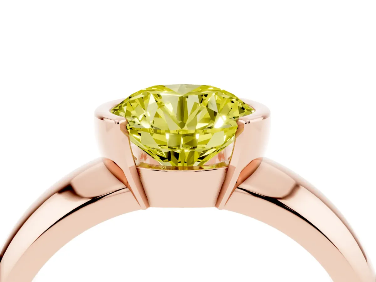 Fancy Yellow Round Cut Solitaire Tension Set Diamond Ring with Wide Band Rose gold
