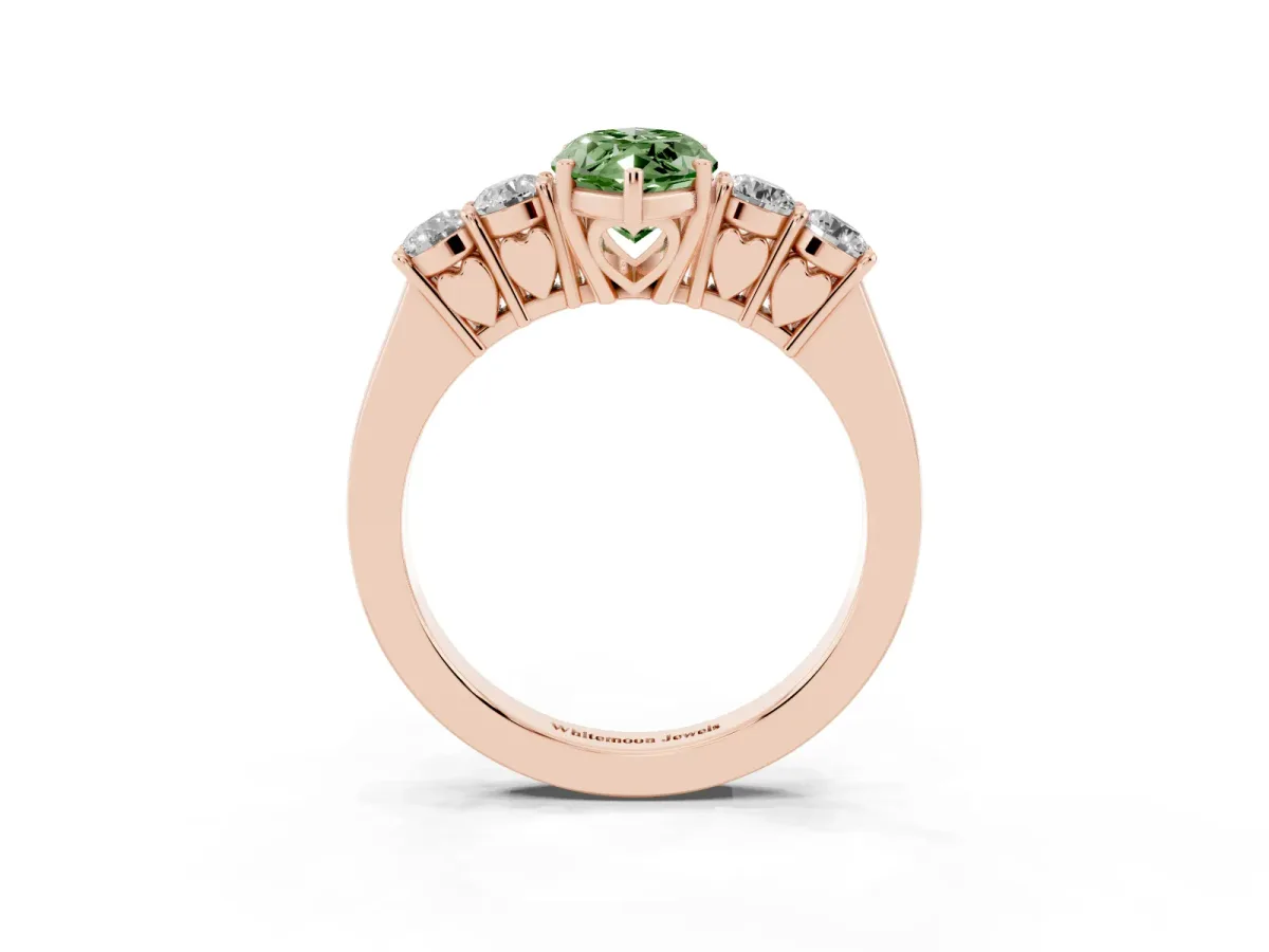 Fancy Green Marquise Cut Cut Diamond Five-Stone Prong Set White Gold Ring Rose gold