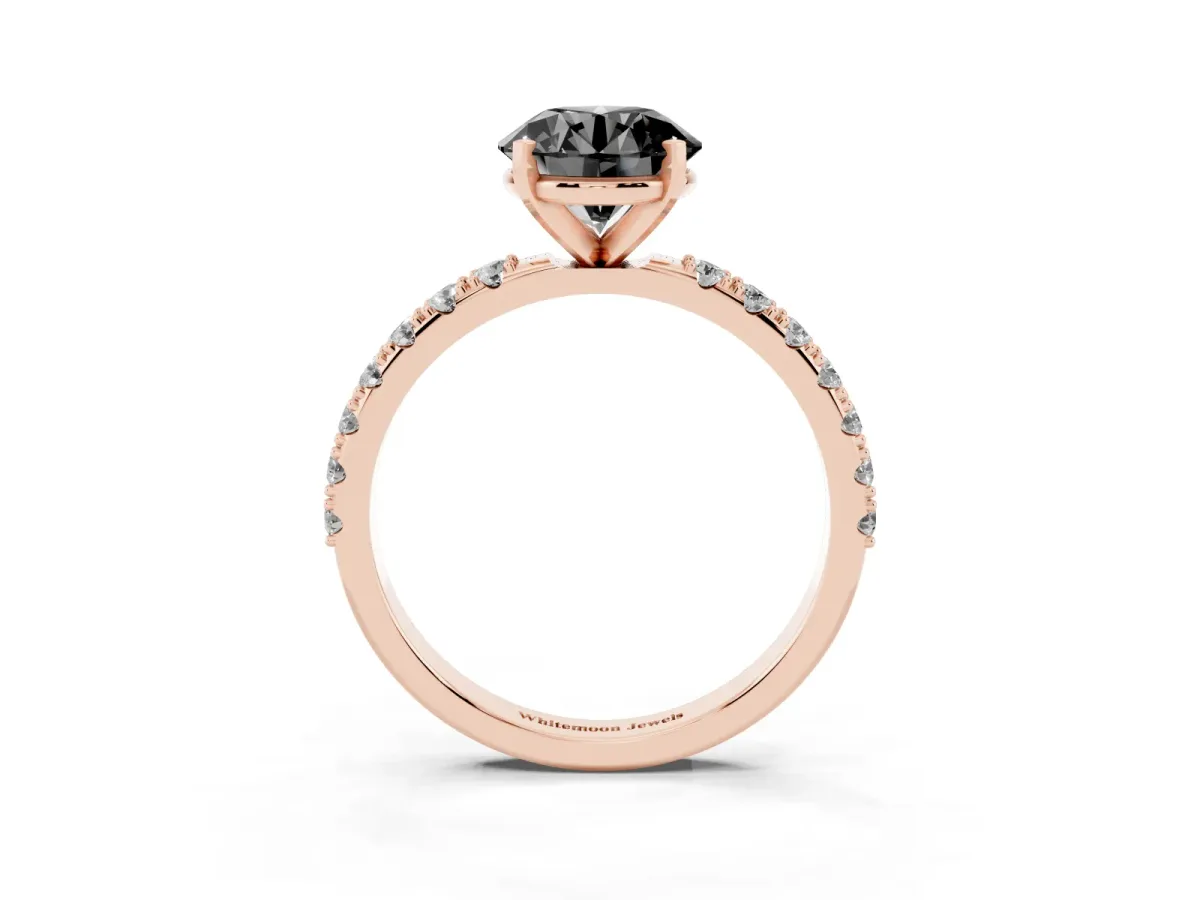 Fancy Black Round Cut Diamond Solitaire Pavé Band with Four-Prong Setting Rose gold