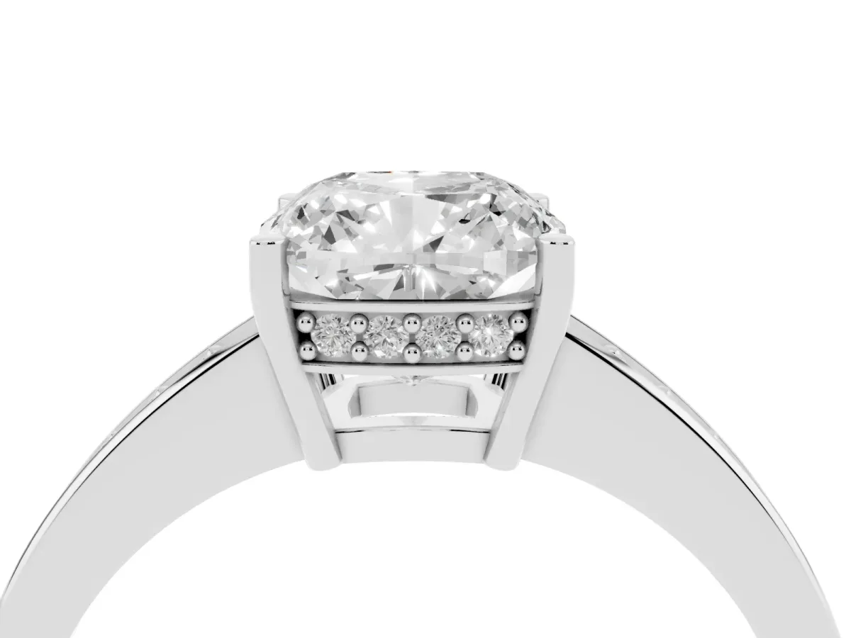 Cushion Cut Solitaire Pavé Band Prong Setting Ring Silver