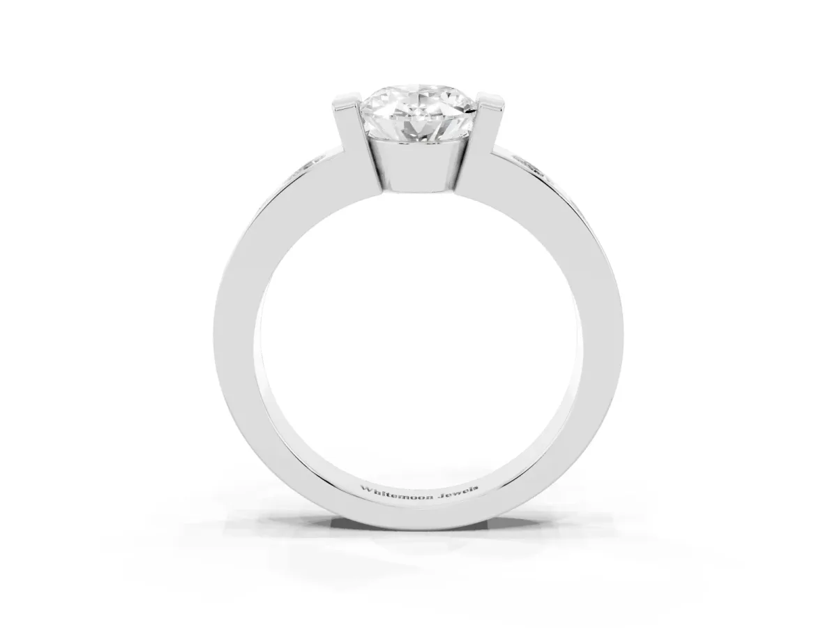 Oval Cut Brilliant Channel-Set Diamond Ring with Bezel Prong Setting Silver