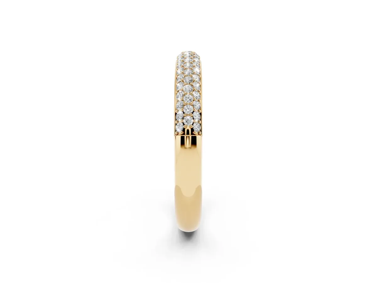 Three-Row Pave Round Diamond Eternity Band with Shared Prong Setting Yellow gold