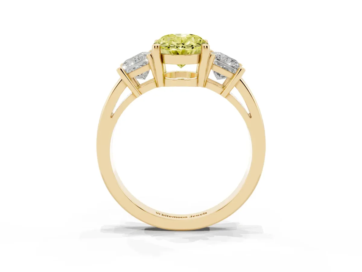 Fancy Yellow Three-Stone Oval Cut Cut Solitaire Ring with Prong Setting Yellow gold