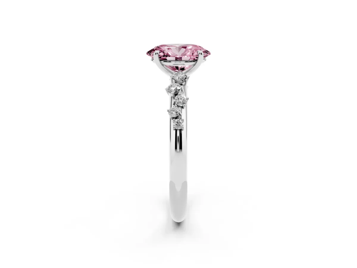 Fancy Pink Oval Cut Diamond Cluster Prong-Set Solitaire Ring Platinum