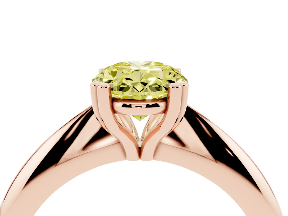 Fancy Yellow Oval Cut Cut Solitaire Engagement Ring with Tapered Band and Four-Prong Setting Rose gold
