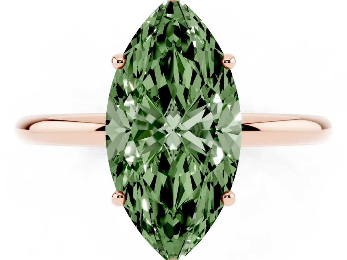 Fancy Green Marquise Cut Solitaire Diamond Ring with a Classic Band and Four-Prong Setting Rose gold