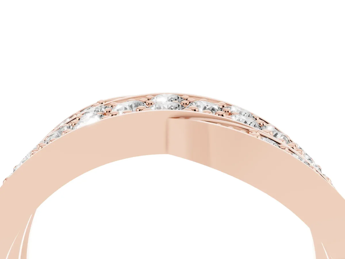 Pavé Round Diamond Crossover Band with Bead Prong Setting Rose gold