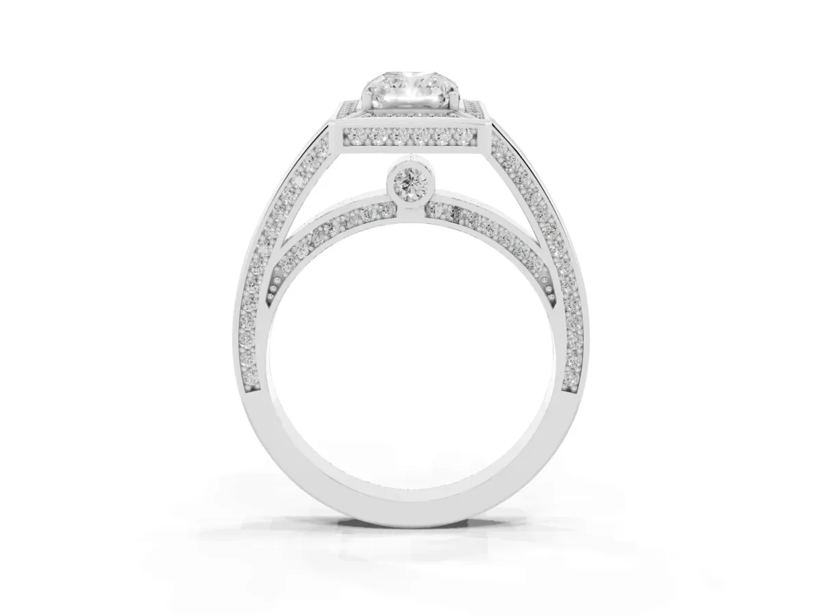 Radiant Cut Cut Halo Pave Split Shank Prong Setting Ring Platinum