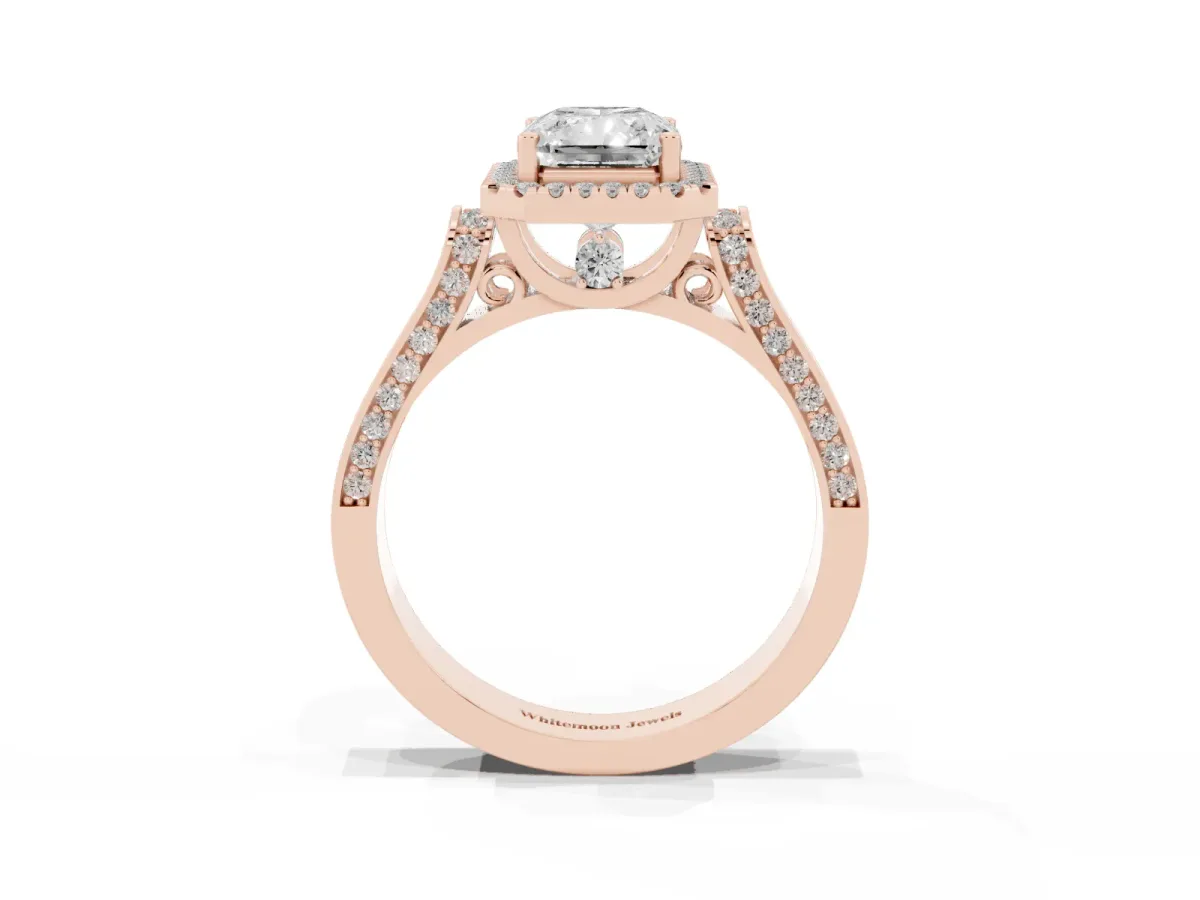 Radiant Cut Halo Round Diamond Twist Band with Four-Prong Setting Rose gold