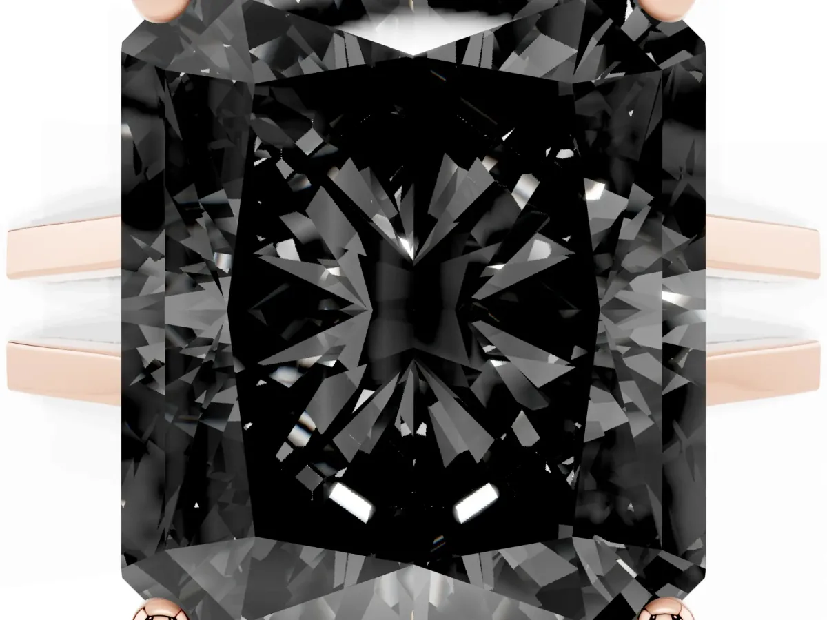 Fancy Black Radiant Cut Cut Diamond Solitaire Engagement Ring with Tapered Plain Band and Four-Prong Setting Rose gold