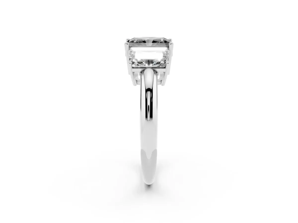 Fancy Black Three-Stone Radiant Cut Cut Diamond Engagement Ring with Prong Setting on a White Gold Band Silver