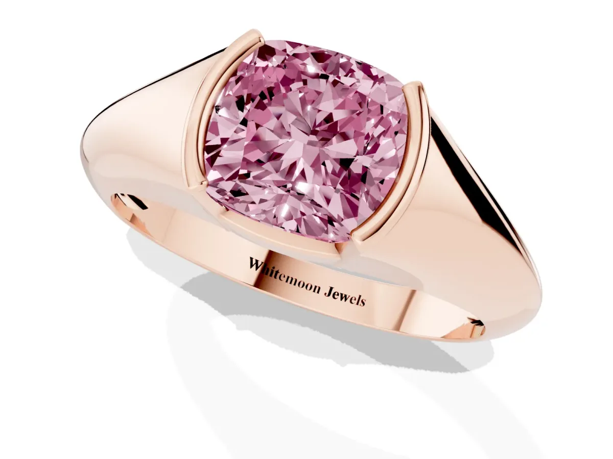 Fancy Pink Cushion Cut Solitaire Tension Set Diamond Ring Rose gold
