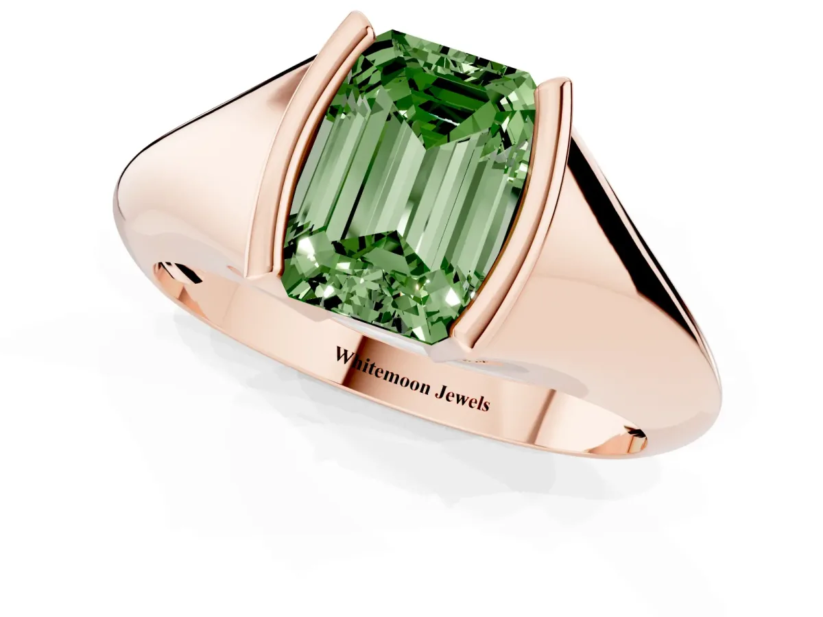 Fancy Green Emerald Cut Solitaire Tension Set Diamond Ring Rose gold