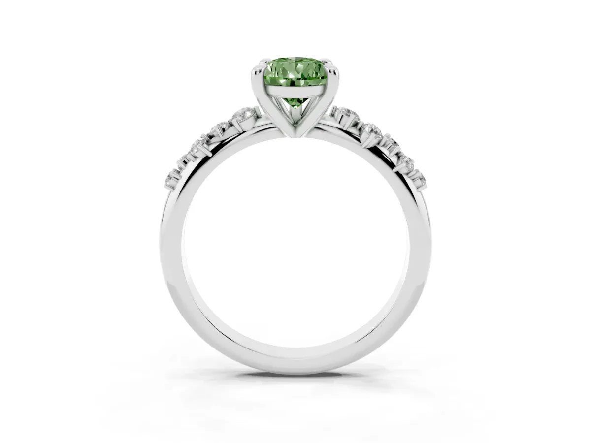 Fancy Green Pear Cut Cut Diamond Vine Band with Four-Prong Setting Platinum