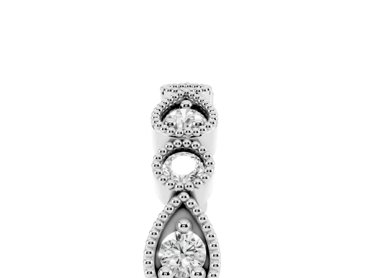 Milgrain Bezel Set Pear and Round Diamond Eternity Band Platinum
