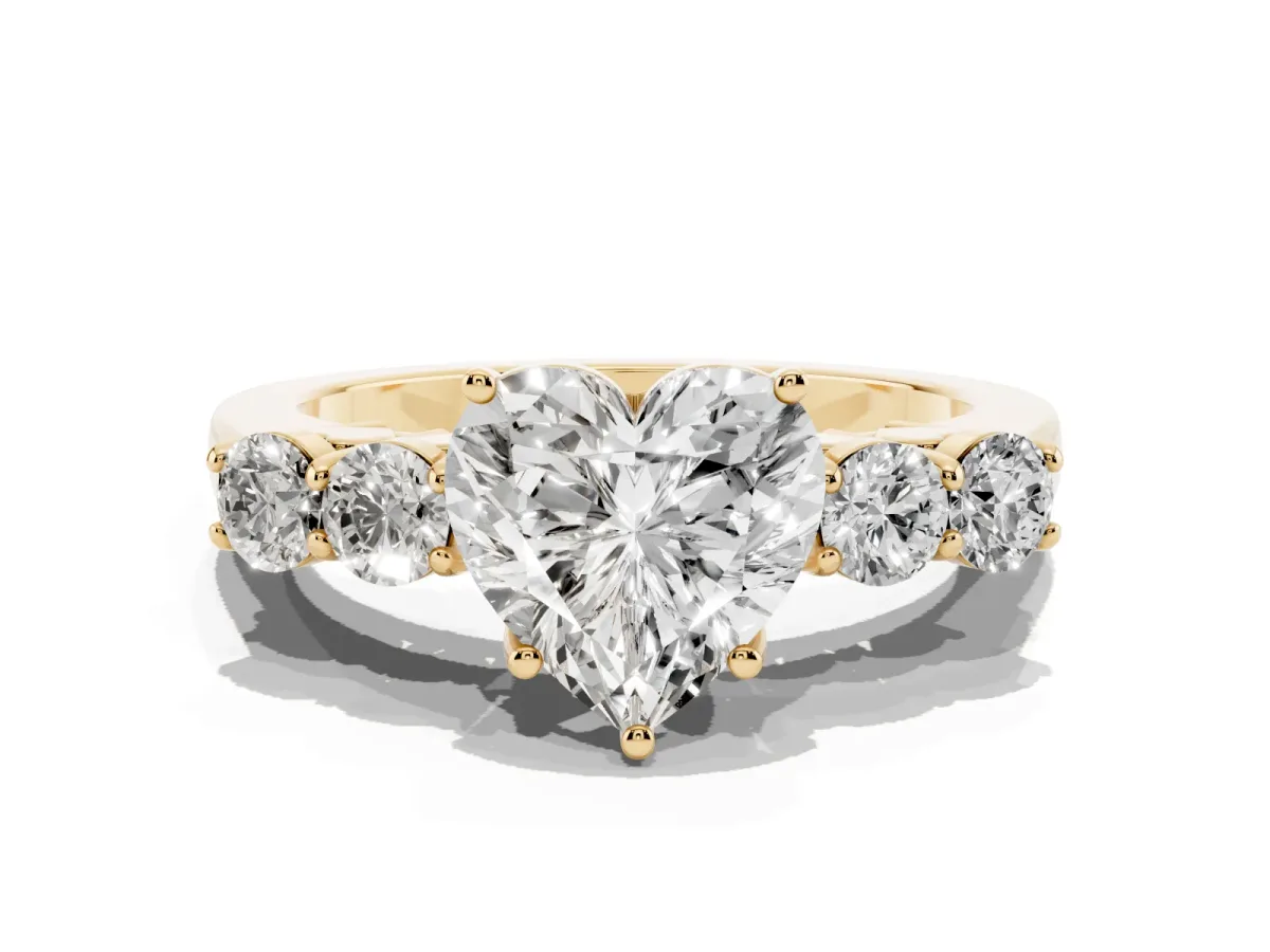Heart Cut Cut Diamond Five-Stone Prong Set White Gold Ring Yellow gold