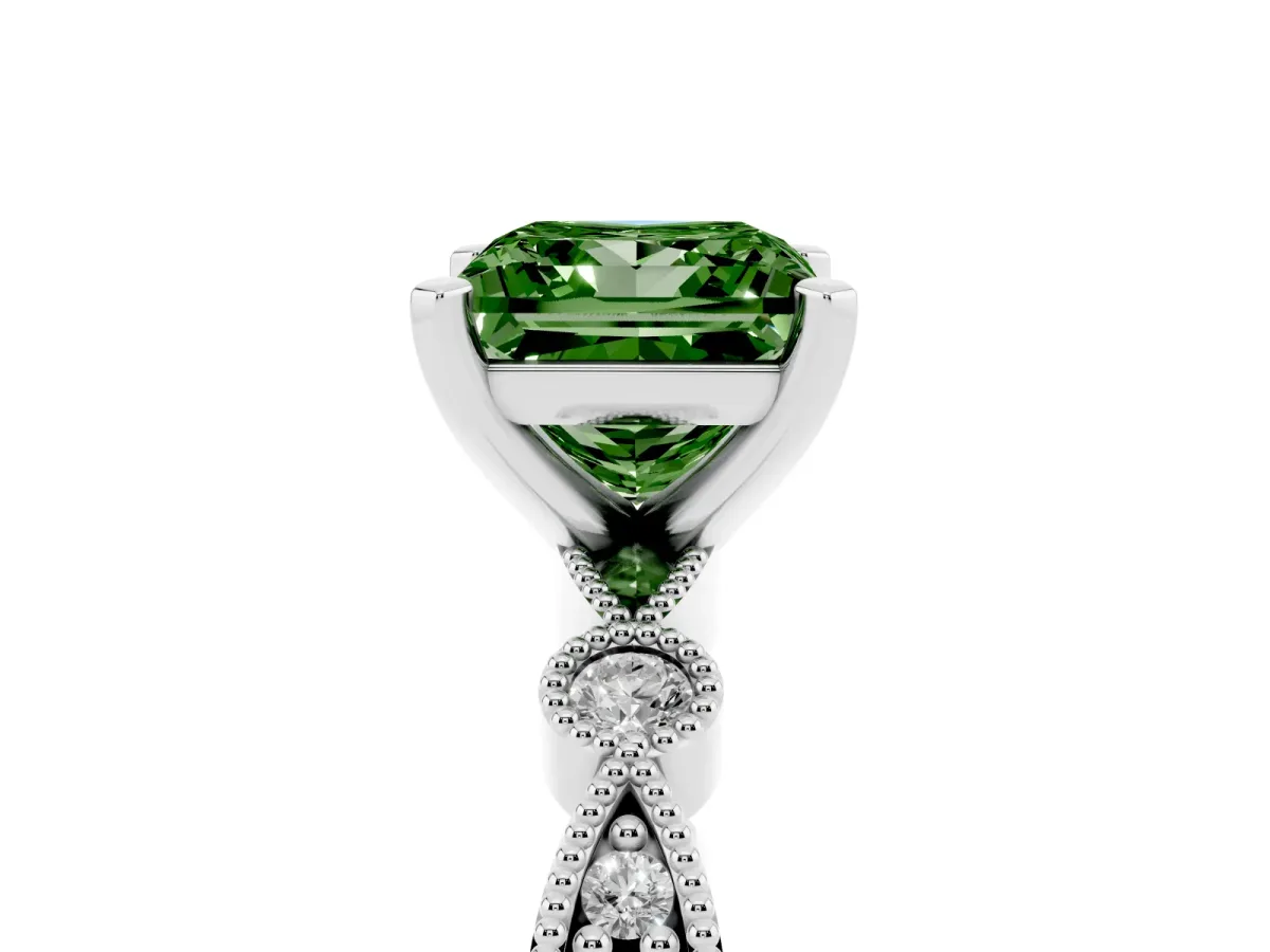 Fancy Green Princess Cut Milgrain Bezel Diamond Engagement Ring with Solitaire Prong Setting Silver