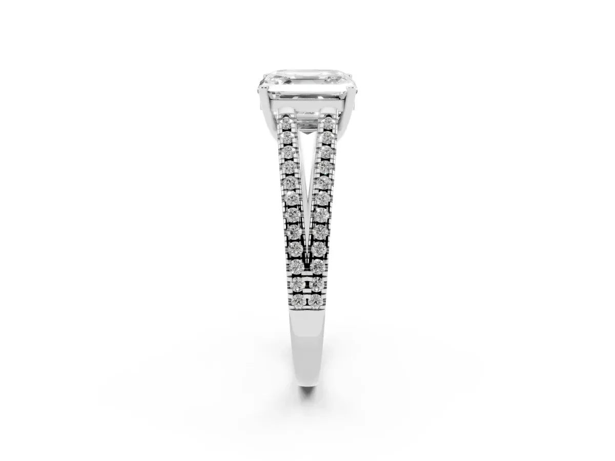 Asscher Cut Diamond Solitaire Engagement Ring with Split Shank Pavé Band Platinum