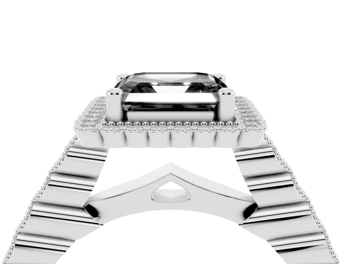 Fancy Black Asscher Cut Cut Halo Pavé Solitaire Ring with Milgrain Band Silver
