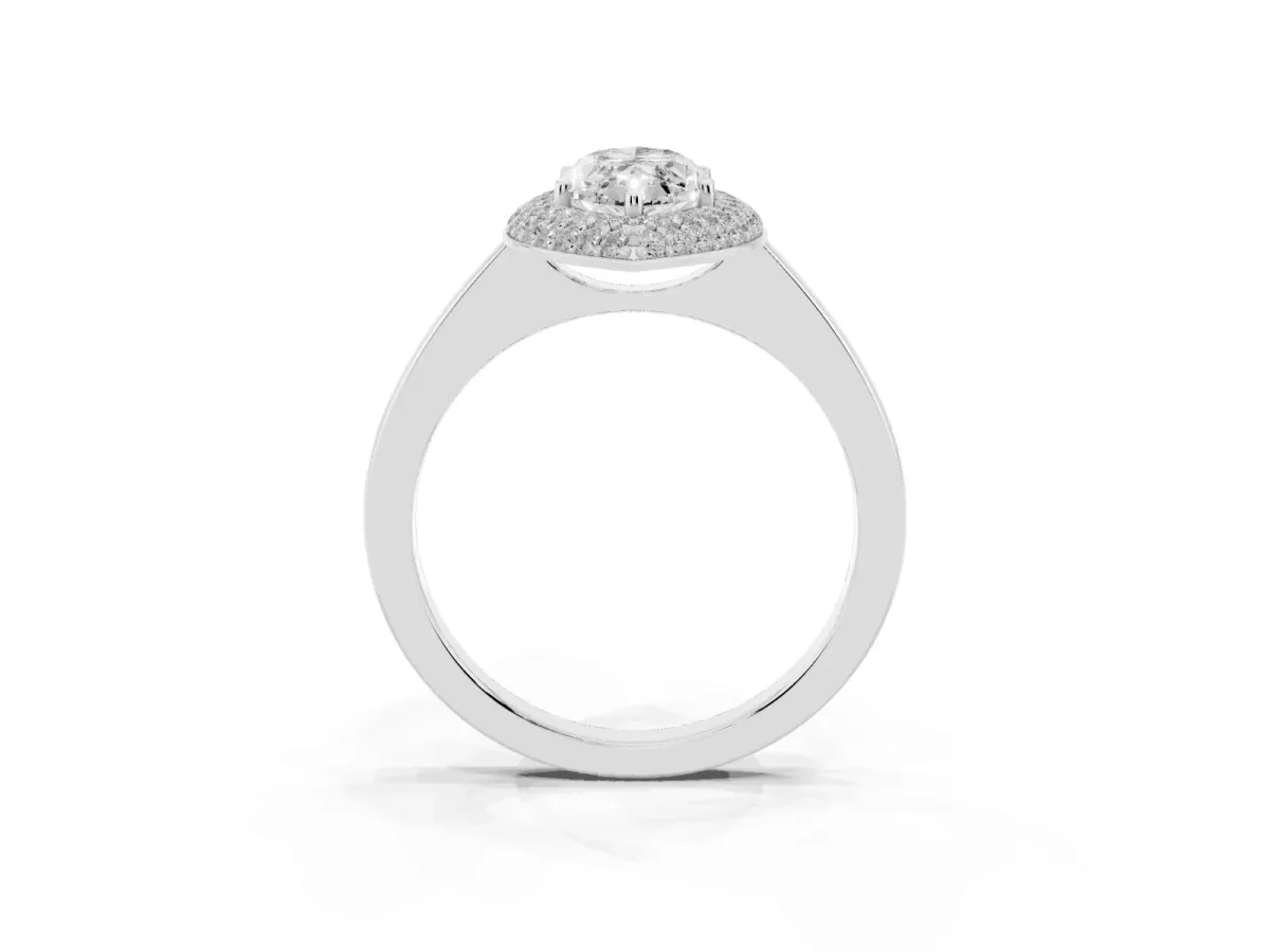 Marquise Cut Halo Diamond Engagement Ring with Solitaire Band and Four-Prong Setting Platinum