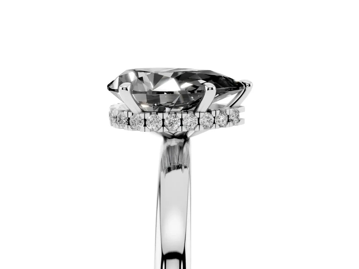 Fancy Black Pear Cut Solitaire Engagement Ring with Cathedral Band and Four-Prong Setting Silver