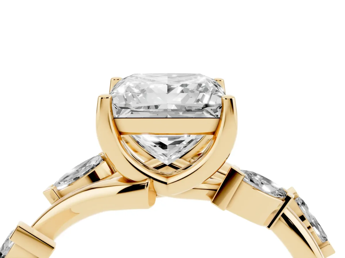 Princess Cut Solitaire Twisted Band Marquise Accent Prong Setting Ring Yellow gold