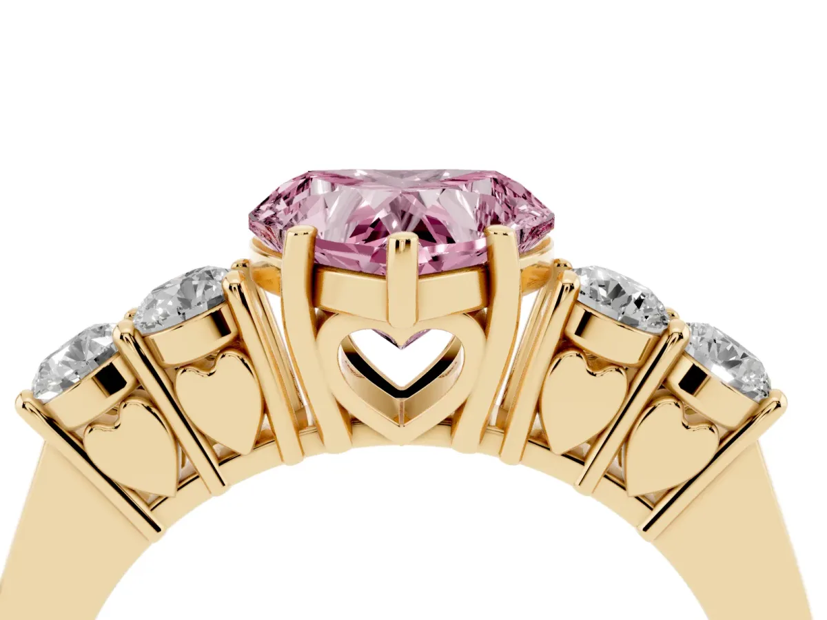 Fancy Pink Heart Cut Cut Diamond Five-Stone Prong Set White Gold Ring Yellow gold