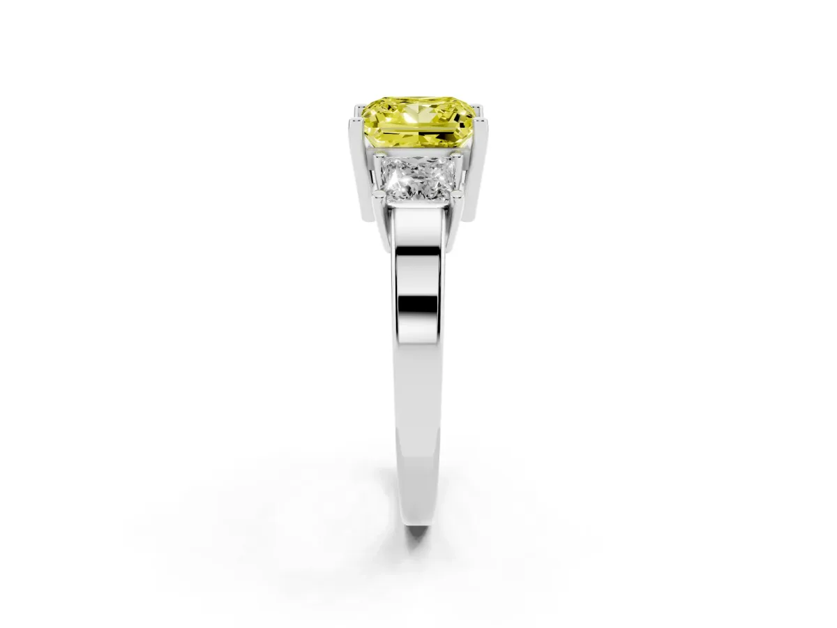 Fancy Yellow Three-Stone Princess Cut Cut Solitaire Ring with Prong Setting Silver