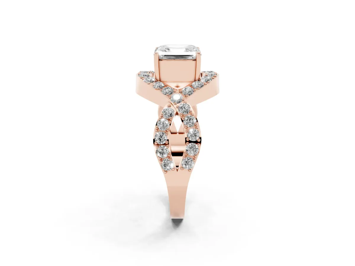 Asscher Cut Solitaire Twist Band Pavé Diamond Engagement Ring Rose gold