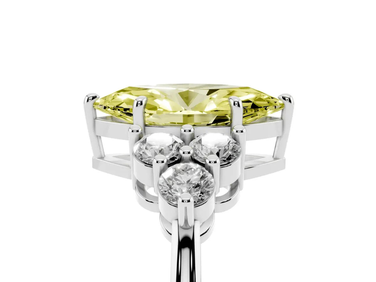Fancy Yellow Marquise Cut Brilliant Diamond Cluster Accent Solitaire Ring with Prong Setting Silver