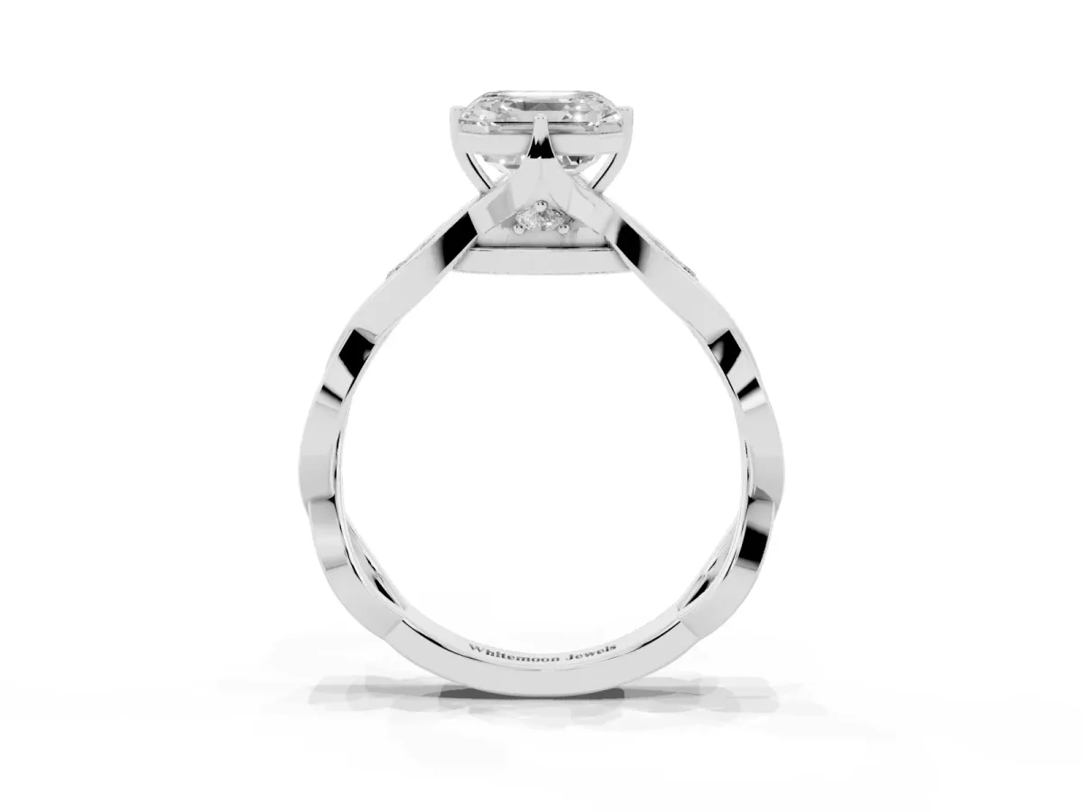 Asscher Cut Solitaire Twist Band with Leaf Prong Setting Platinum