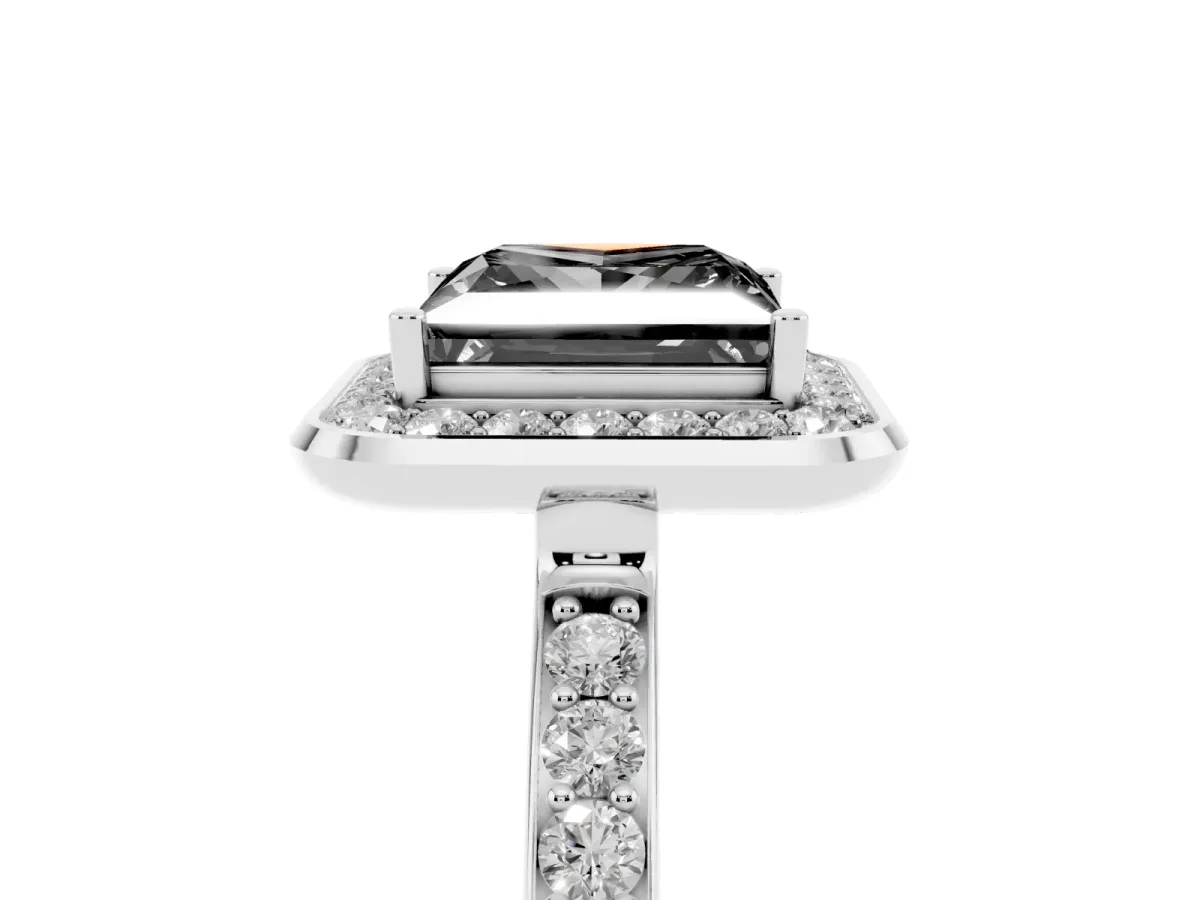 Fancy Black Princess Cut Diamond Halo Ring with Bezel Frame and Pavé Band Silver