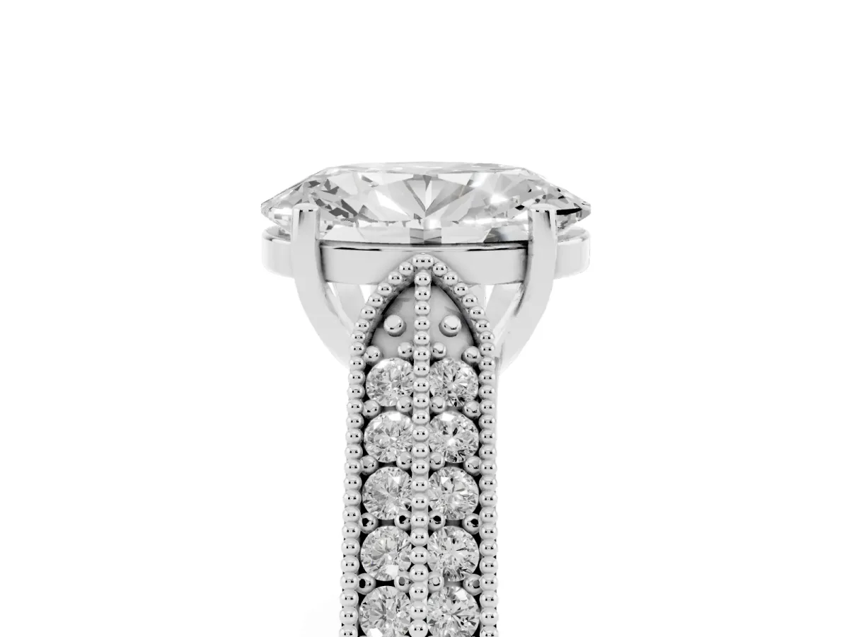 Oval Cut Cut Pave Split Shank Engagement Ring with Four-Prong Setting Silver