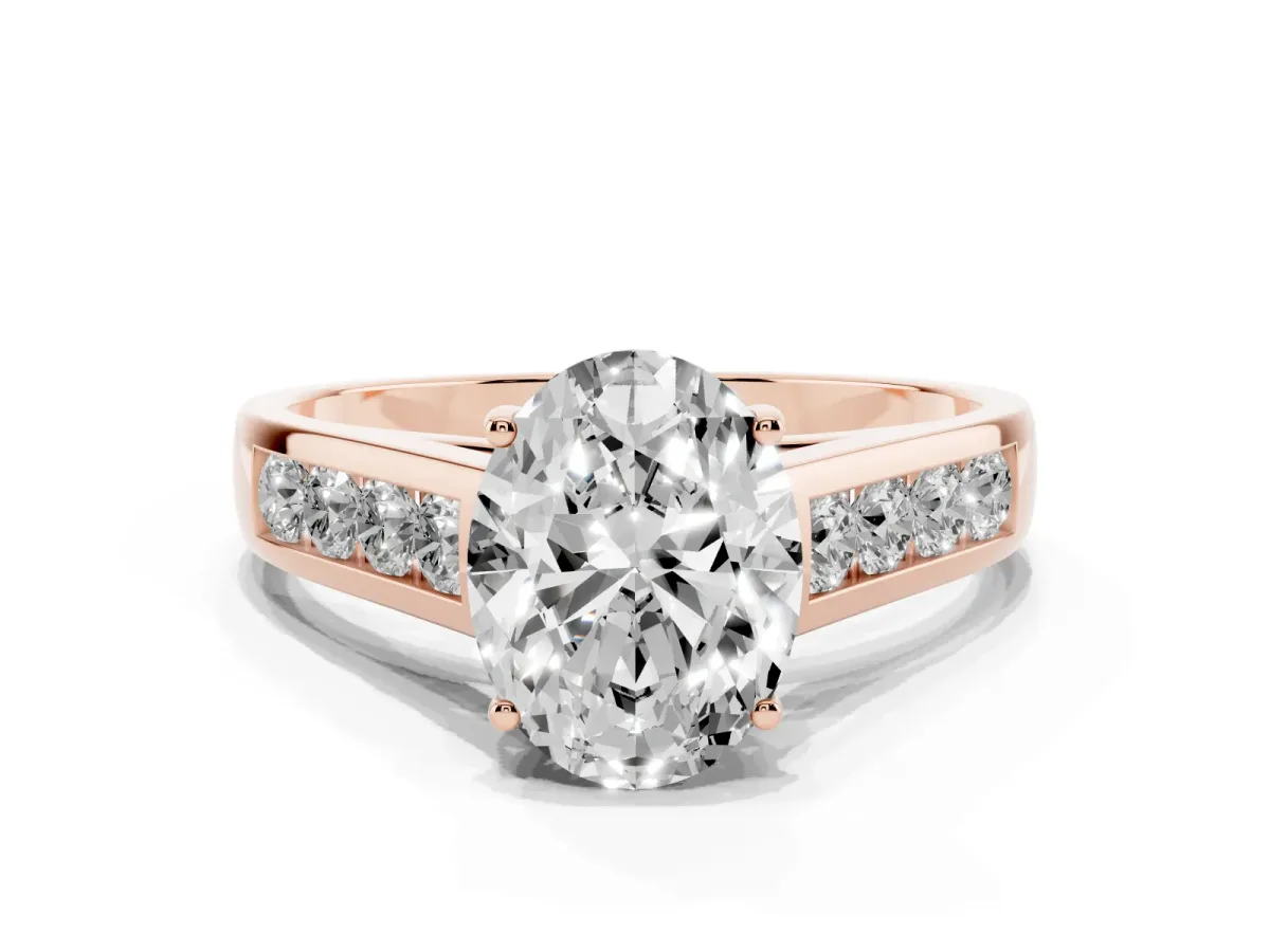 Oval Cut Solitaire Channel-Set Diamond Engagement Ring with Four-Prong Setting Rose gold
