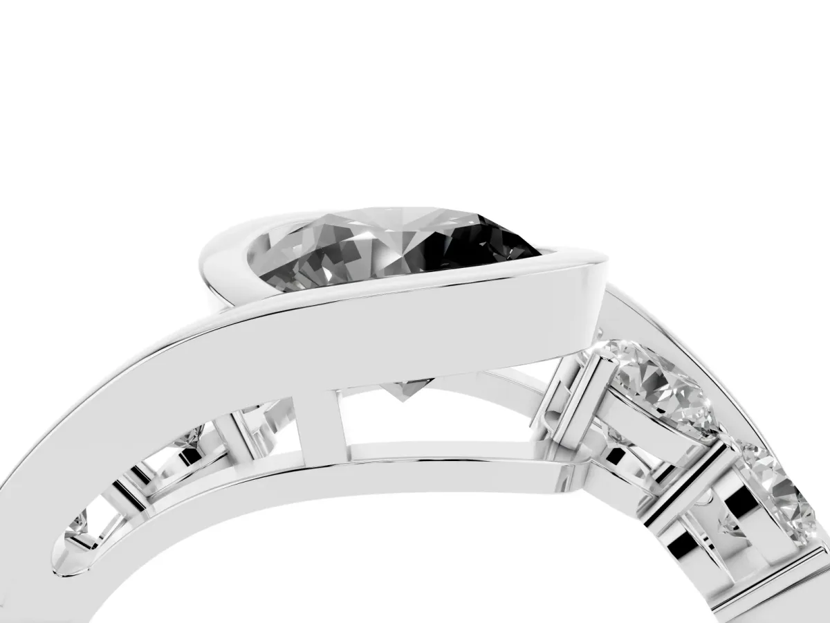 Fancy Black Bezel Set Round Cut Diamond Bypass Ring with Round Accents White gold