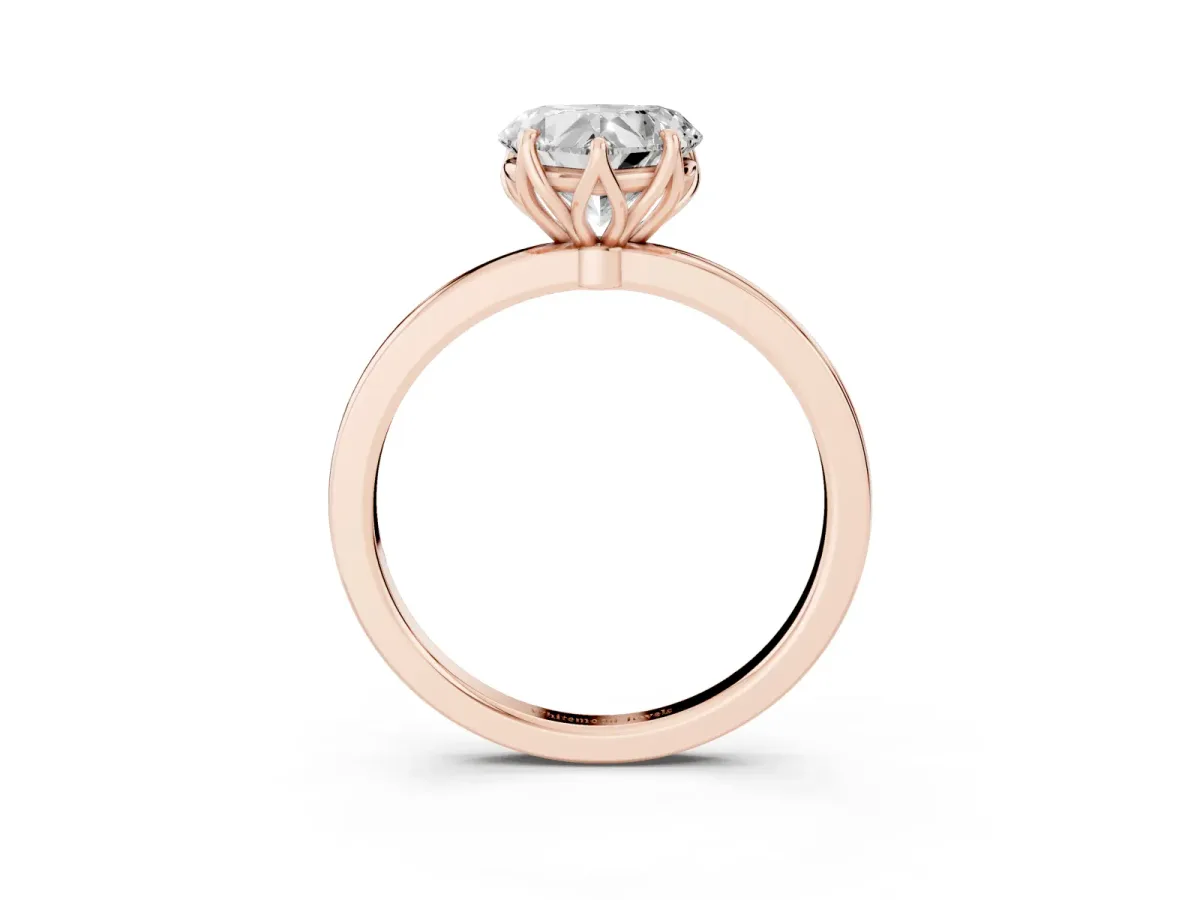 Heart Cut Diamond Solitaire Ring with Thin Band and Prong Setting Rose gold