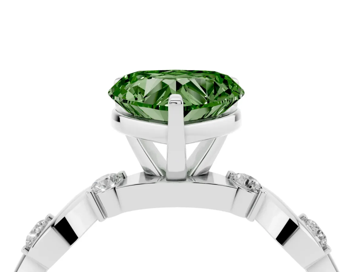 Fancy Green Heart Cut Diamond Solitaire Twisted Band with Round Accents and Prong Setting Platinum