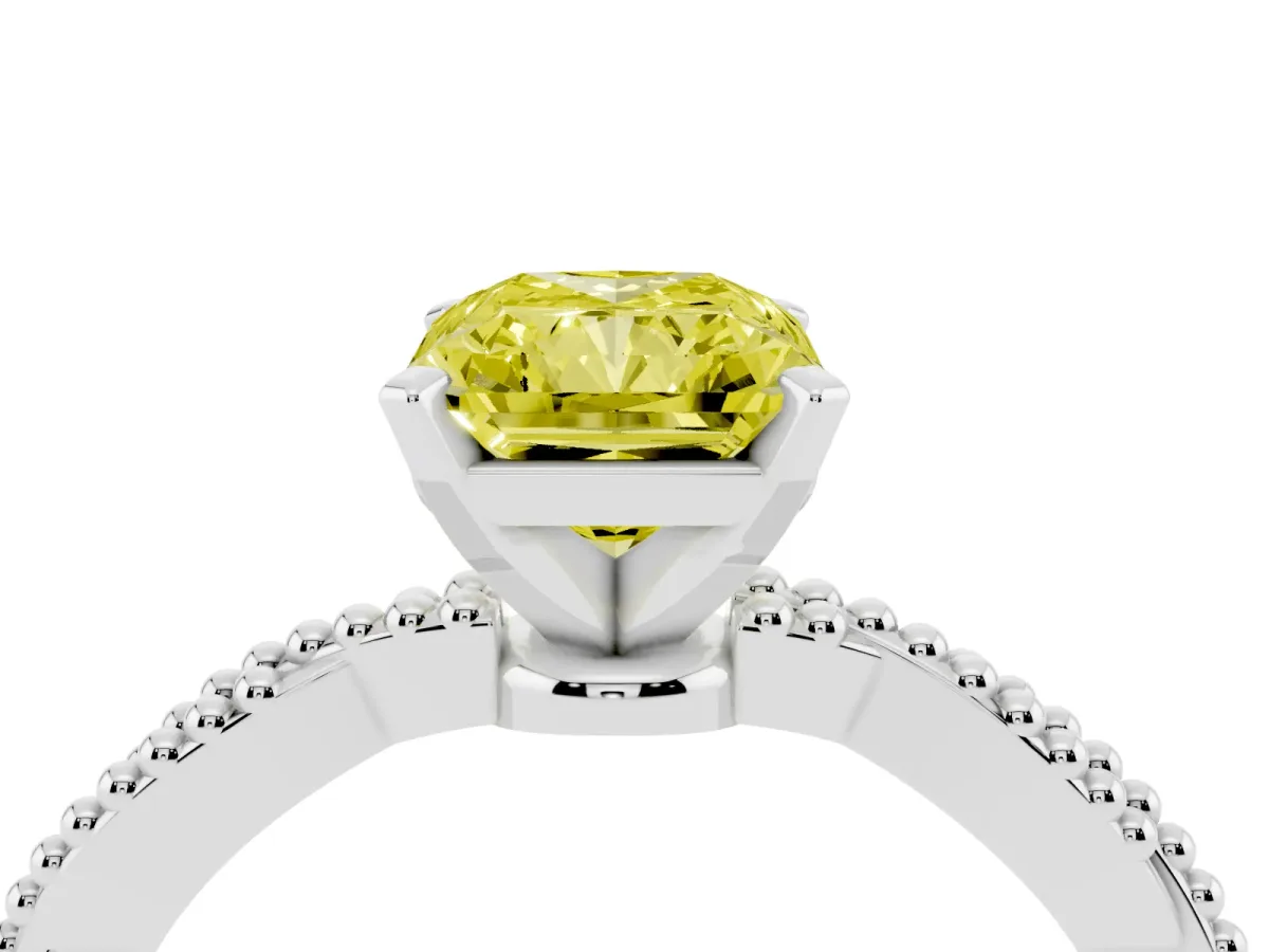Fancy Yellow Radiant Cut Solitaire Twisted Band with Bead Prong Setting Silver