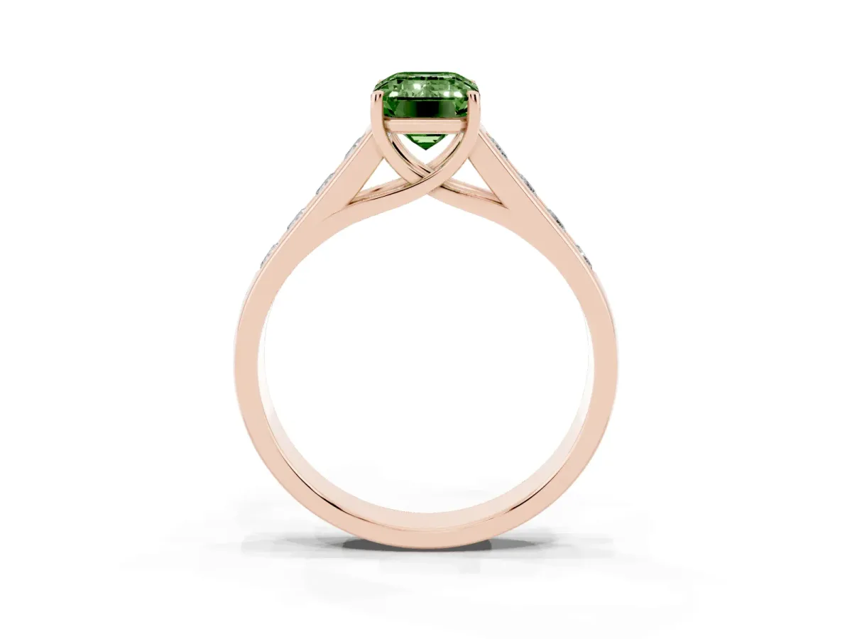 Fancy Green Emerald Cut Brilliant Channel-Set Solitaire Ring with Four-Prong Setting Rose gold