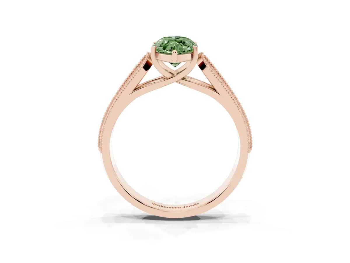 Fancy Green Marquise Cut Cut Pave Split Shank Engagement Ring with Four-Prong Setting Rose gold