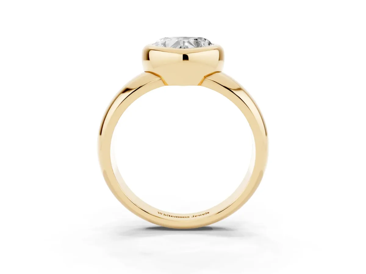 Bezel Set Heart Cut Solitaire Ring with Wide Band Yellow gold