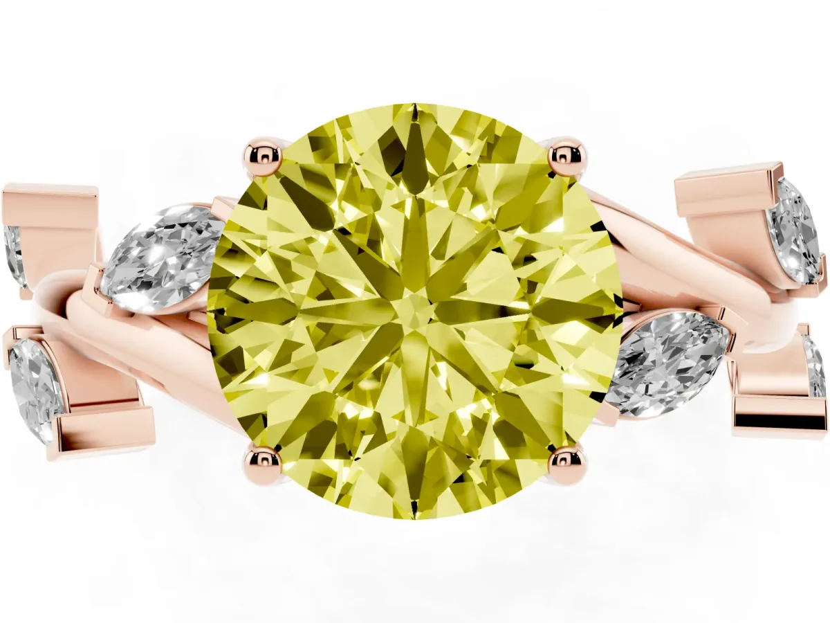 Fancy Yellow Round Cut Solitaire Twisted Band Marquise Accent Prong Setting Ring Rose gold