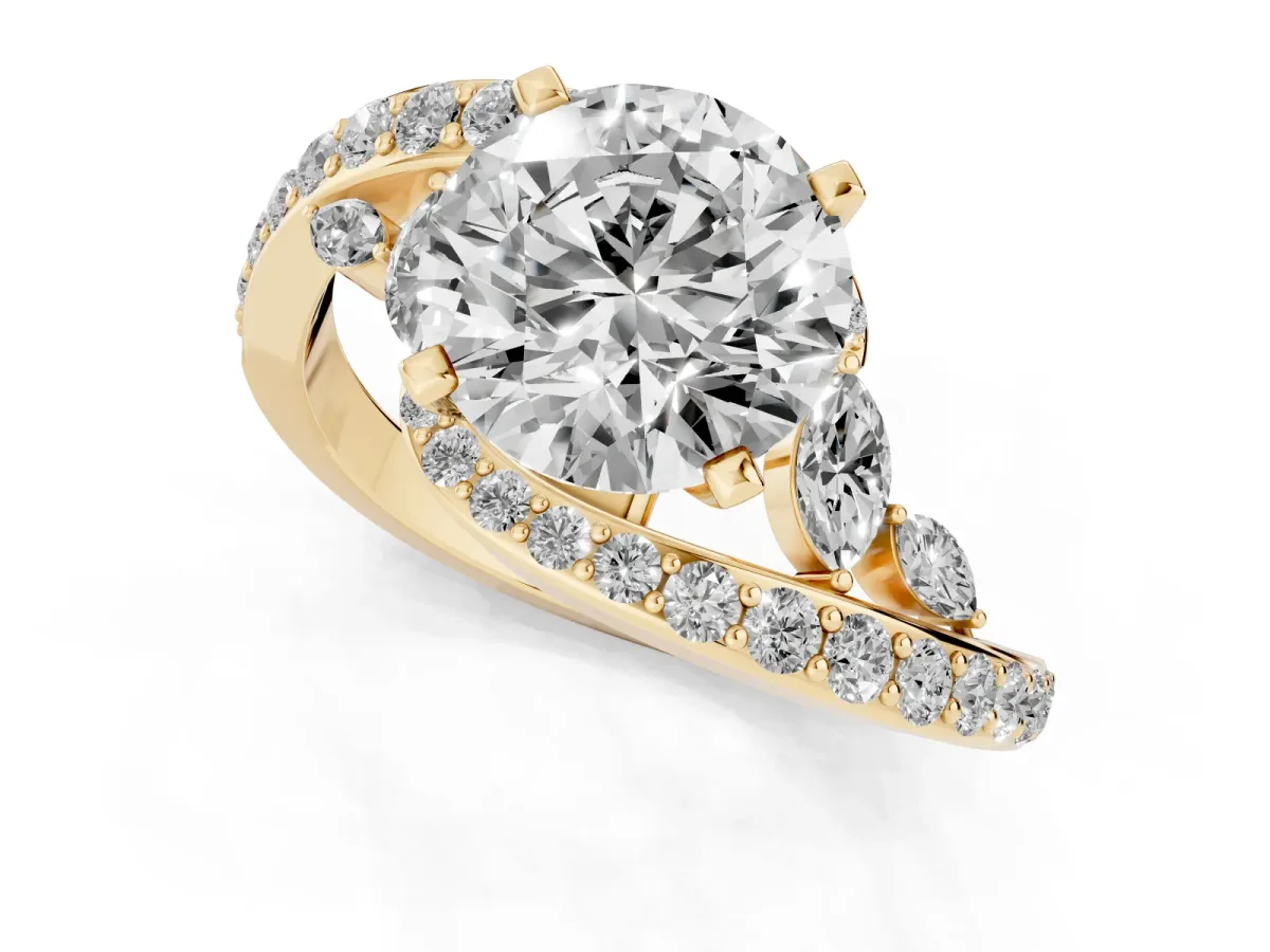 Round Cut Solitaire with Pavé Twist Band and Four-Prong Setting Yellow gold