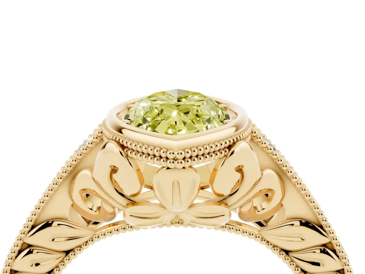 Fancy Yellow Bezel Set Marquise Cut Diamond Milgrain Pave Engagement Ring Yellow gold