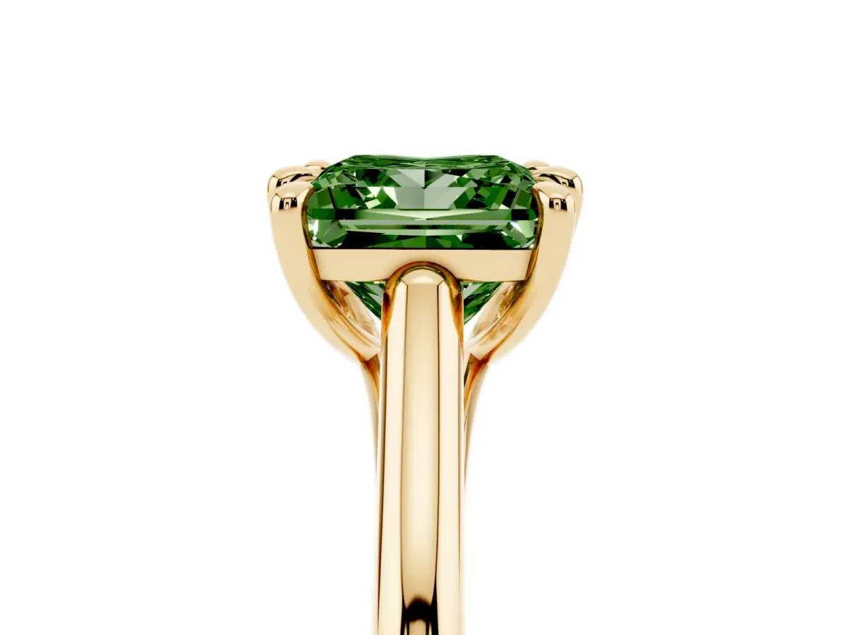 Fancy Green Princess Cut Solitaire Engagement Ring with Six-Prong Setting and Classic Band Yellow gold