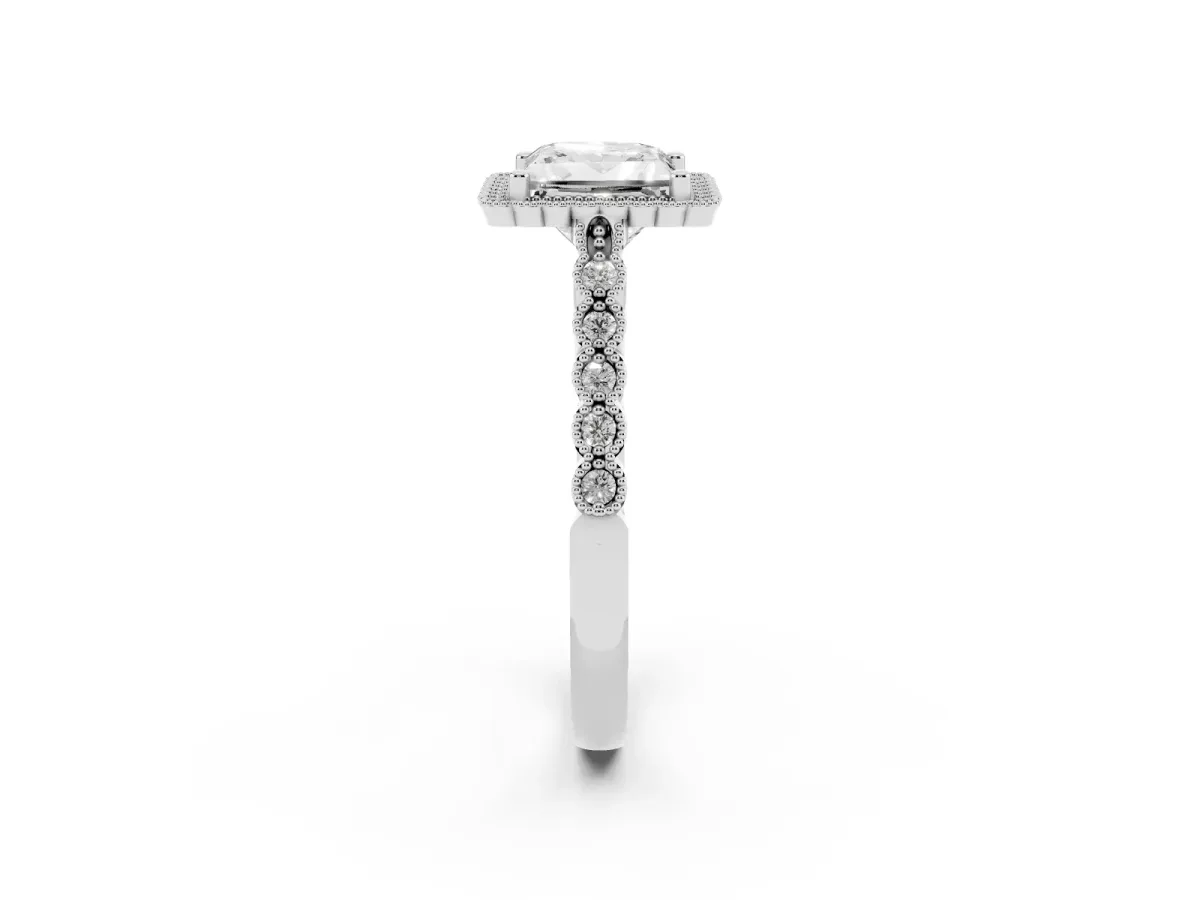 Princess Cut Cut Halo Pavé Solitaire Ring with Milgrain Band Platinum
