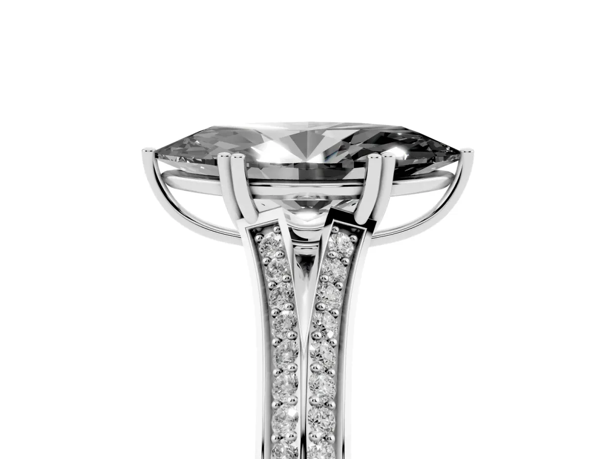 Fancy Black Marquise Cut Diamond Split Shank Engagement Ring with Pavé Band Silver