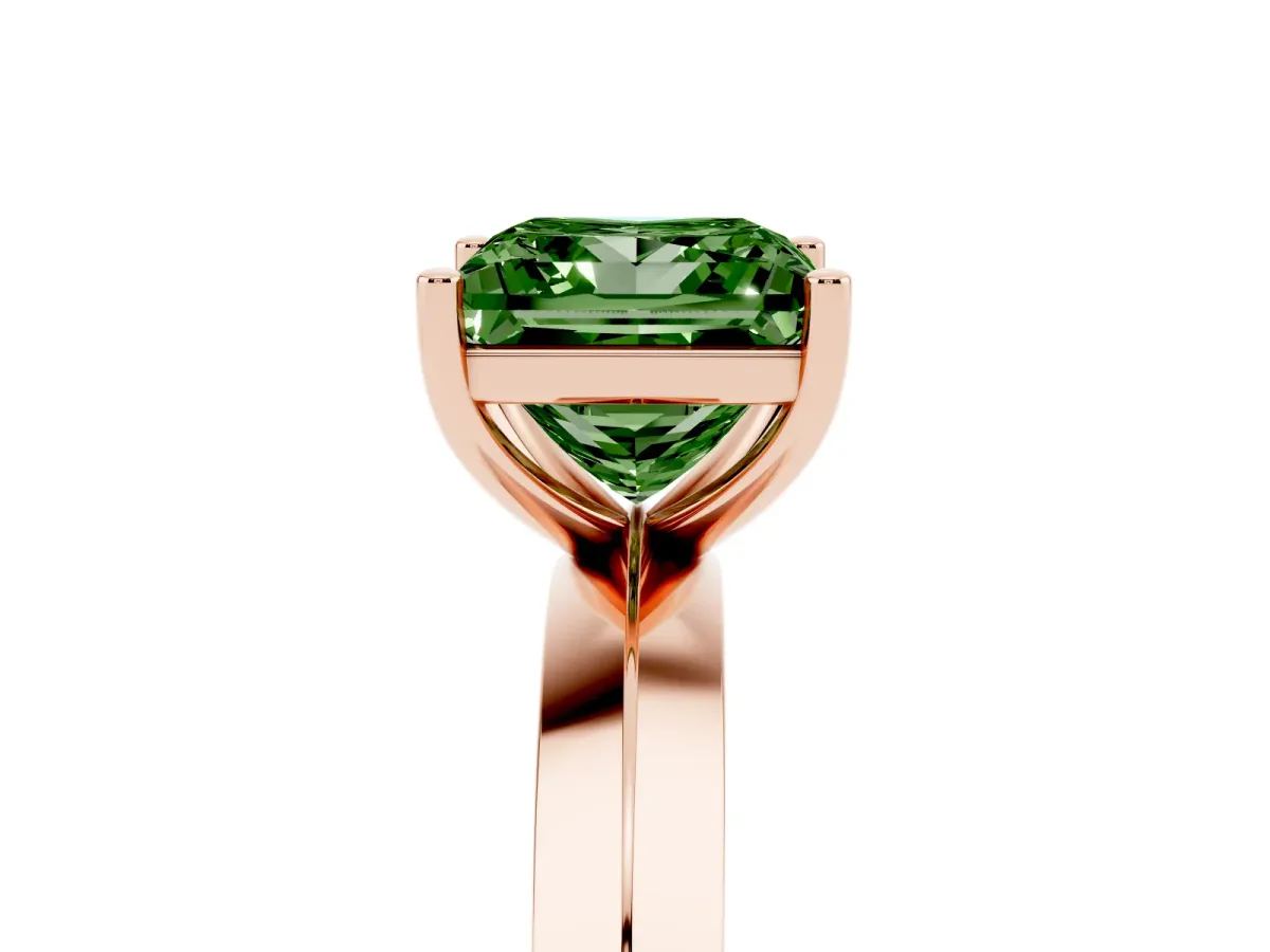 Fancy Green Princess Cut Cut Solitaire Engagement Ring with Flat Band and Four-Prong Setting Rose gold
